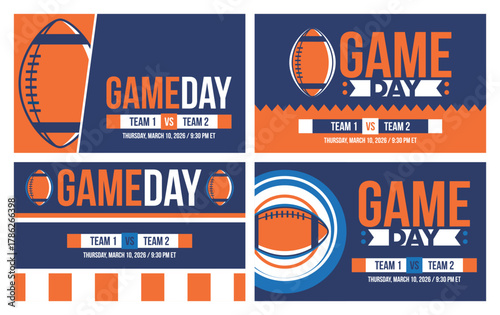 Game Day. American football playoff. Super Party in United States. Final game of regular season. Professional team championship. Ball for american football. Sport poster. Vector illustration