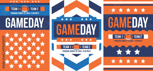 Game Day. American football playoff. Super Party in United States. Final game of regular season. Professional team championship. Ball for american football. Sport poster. Vector illustration