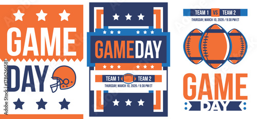 Game Day. American football playoff. Super Party in United States. Final game of regular season. Professional team championship. Ball for american football. Sport poster. Vector illustration