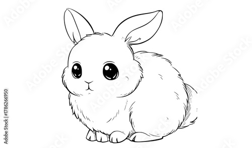 a cute cartoon rabbit with large eyes and fluffy furanimal, bunny, drawing, easter bunny, illustration, pencil, pet, rabbit, sit, white 