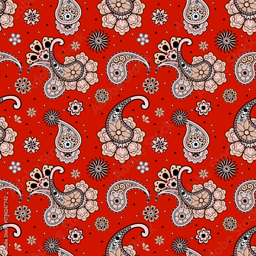 Paisley Pattern on Red Background