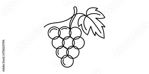 Simple outline drawing of a grape bunch with leaf and fruit icon.
