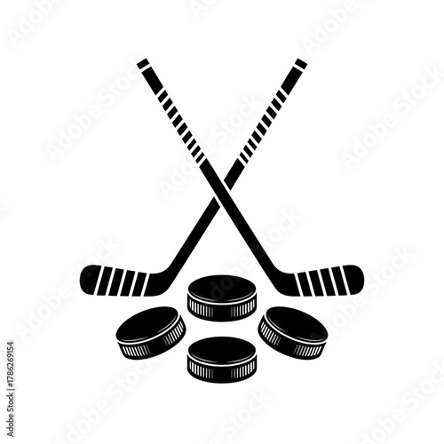 Hockey Sticks Crossed with Pucks Sport and Recreation Equipment Symbolic Representation of Winter Games and Ice Sports Tournament and Championship