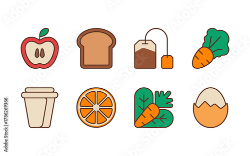 Healthy breakfast food icons set flat design illustration perfect for promoting balanced diets and lifestyle choices and vector art