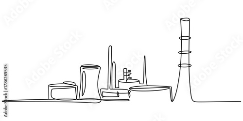 One line art drawing industrial factory building complex design