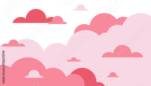 Pastel pink background. Background with pink flat clouds. Soft, fluffy clouds against a muted pink backdrop. Vector EPS10