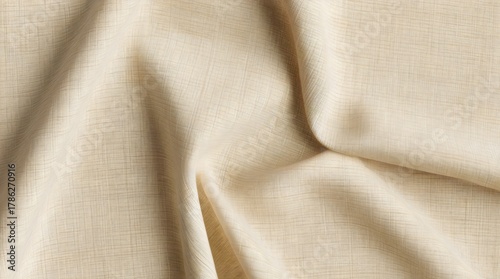Close-up of Draped Textured Linen Fabric in Neutral Beige Color