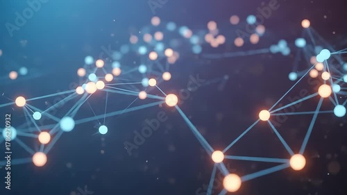 Animated abstract network of glowing connected nodes and lines.