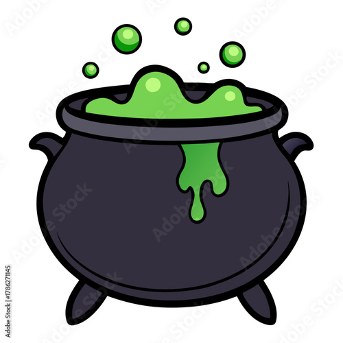 Cartoon witch s cauldron bubbling with green potion