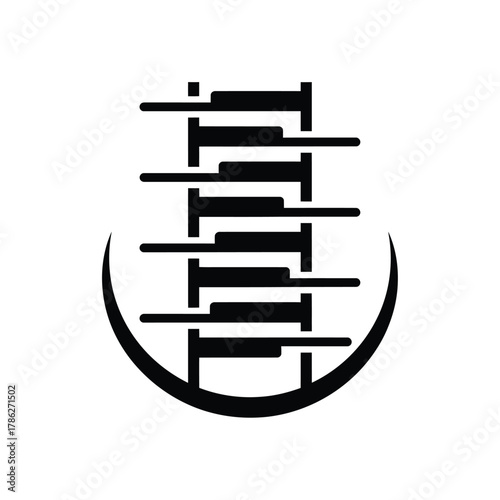 Black abstract D N A helix with crescent moon white