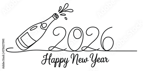 Happy new year 2026 celebration with champagne bottle pop art