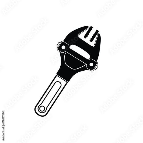 Black adjustable wrench tool silhouette vector