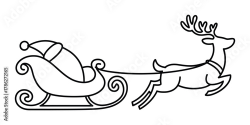 Christmas reindeer pulling santa's sleigh holiday season vector