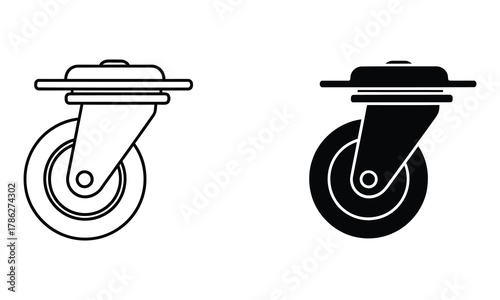 Two caster wheel icons side by side isolated on white background