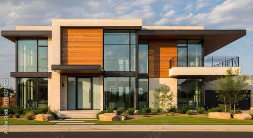 Modern Luxury Home Exterior with Wood and Glass Facade