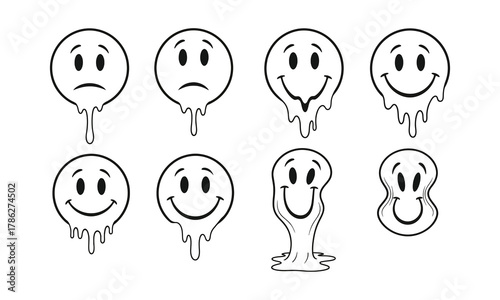 A collection of eight different emotion faces isolated on white background