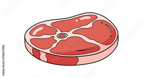 Stylized Cartoon Illustration of a T-Bone Steak Cut on a White Background