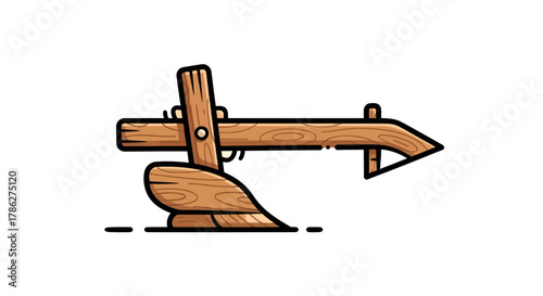 Stylized Cartoon Illustration of a Classic Wooden Plough for Farm Work and Agriculture