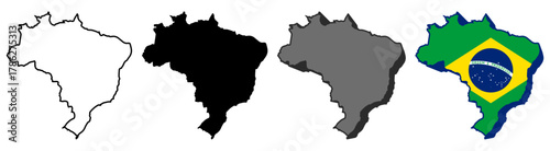 set vector brazil flag in map icon. Detailed brazil map silhouette. 3D isometric brazil map symbol design template illustration