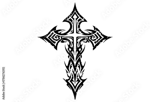 a black tribal cross tattoo design on a transparent backgroundarm, black, cross, design, man, symbol, tattoo 