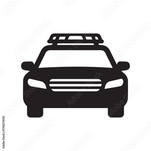 Black police car silhouette isolated on white background