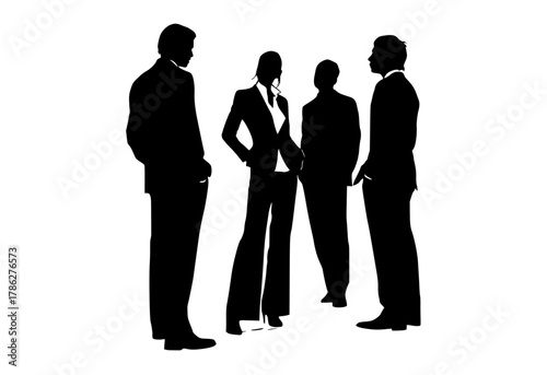 a group of silhouettes of business people standing in a circlebusiness suit, business team, businessman, conversation, man, person, profile, stand, talk, woman 