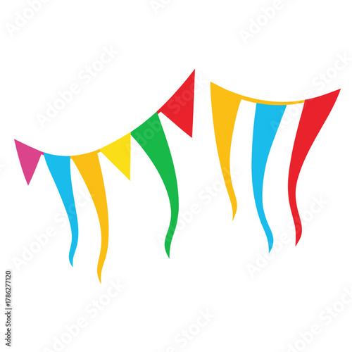 Vibrant festive pennant flags hanging for celebration events