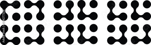 Set black metaballs isolated on a white background. Modern contemporary geometric shapes and elements. Metaball pattern. Liquid drops or morph shapes background