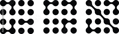 Set of black metaballs, molecules, cells, DNA, neurons on white background. Set of connected dots elements isolated on white background. Vector illustration