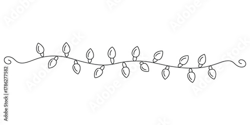Outline drawing of festive string lights, vector doodle illustration