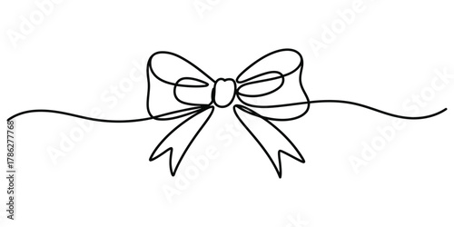Simple continuous line art of a festive bow graphic design element
