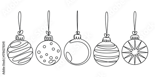 Christmas ornament line art set. holiday decoration collection