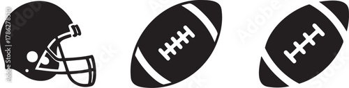 Black football helmet and two footballs american sport