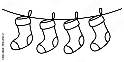 Line art christmas stockings hanging festive holiday decoration