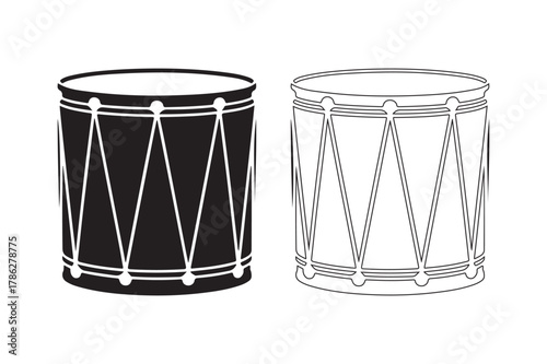 Two cylindrical drums one black one white outline
