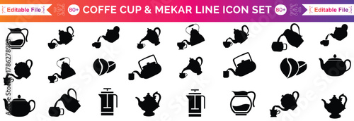 Black Coffee Maker Machine Icons Silhouette Illustrations, Drip, Brewing, Drink, Kitchen, Symbol Sign Vector Design Collections Sets