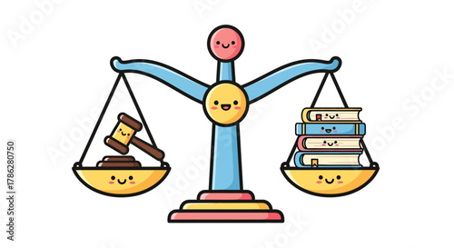 Illustrative scales balancing legal gavel with stacked books representing law education