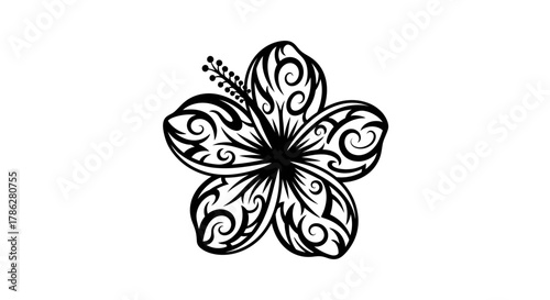 Intricate tribal hibiscus bloom, a graphic representation of Polynesian inspired art