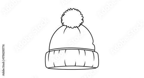 Isolated hand drawn style winter hat with pompom sketch for cold weather wear