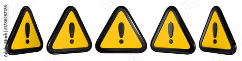 Isolated yellow caution sign with black exclamation mark. 3D rendering.