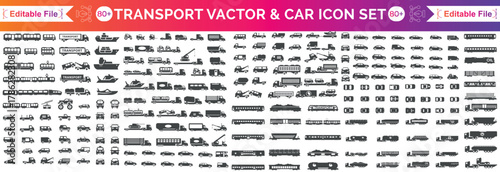 Car side view silhouette icons. Vehicle profile illustration, sports car silhouette abstract collection
