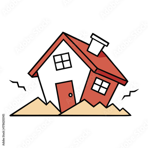 “Cracked walls, shattered windows, and tilted roofs—houses tremble as the earthquake strikes. Dust rises, bricks fall, and lives pause in fear as structures struggle to stay standing.”