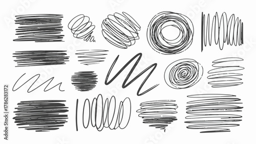 set of black and white hand drawn sketches and illustrations