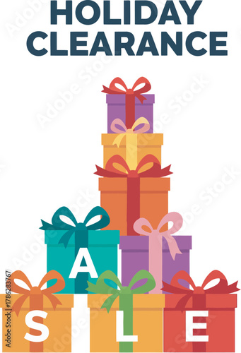 Holiday Clearance Sale with Colorful Gifts Stacked Illustration  Vector Illustration