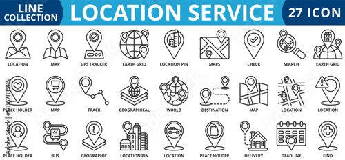 Location service icon set outline style icon set collection vector illustration