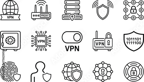 Secure VPN App Interface Icon – Editable Vector Illustration of Virtual Private Network Technology Design