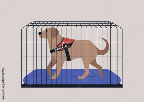 The principles of dog crate training for a service dog, The crate features a soft mat, emphasizing comfort while providing a secure area for the pet.