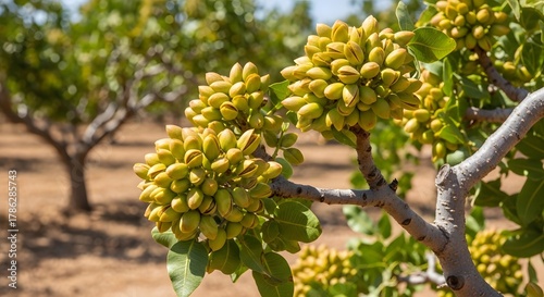 Close-up of Pistachios on Tree Branch in Orchard