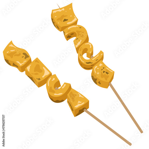Vector illustration of Indonesian local food, angkringan food, satay kikil or beef tendon skewers