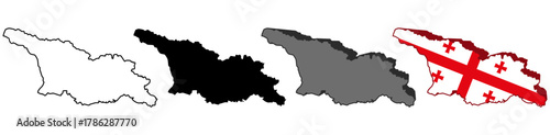 set vector georgia flag in map icon. Detailed georgia map silhouette. 3D isometric georgia map symbol design template illustration
